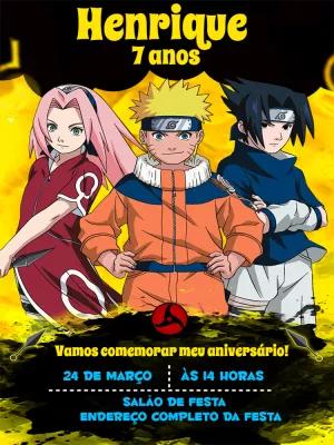 Convite de Aniversário Naruto com Time 7 para Editar Online