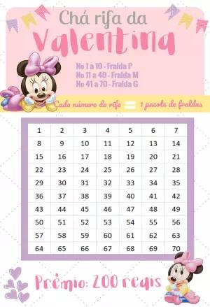 Cartela de Chá Rifa Minnie Baby Rosa para Editar Online