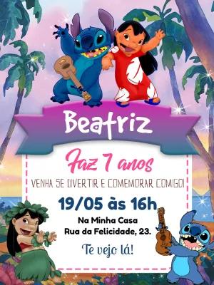 Convite Aniversário Lilo e Stitch para Editar Online