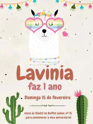 Convite de Aniversário Lhama Fofa para Editar Online