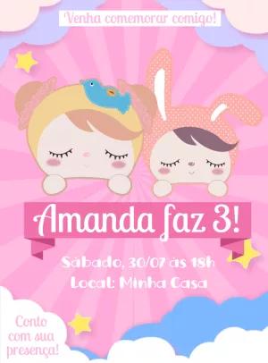 Convite de Aniversário Boneca Metoo para Editar Online