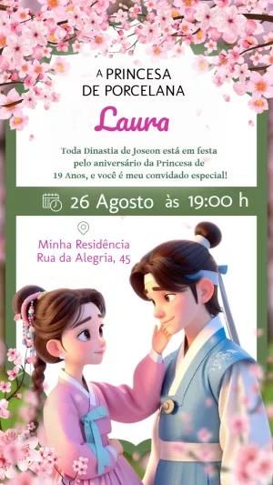 Convite Aniversário Princesa Coreana para Editar Online