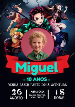 Convite Aniversário Demon Slayer com Foto para Editar Online