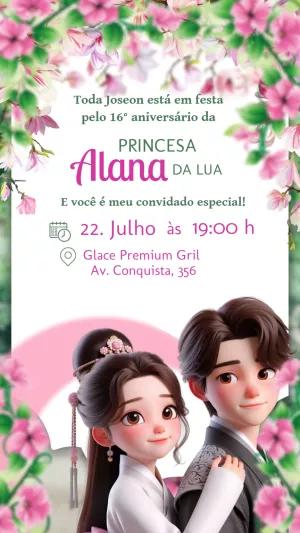 Convite Aniversário Dorama Coreano com Casal para Editar