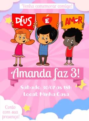 Convite Aniversário Três Palavrinhas para Editar Online