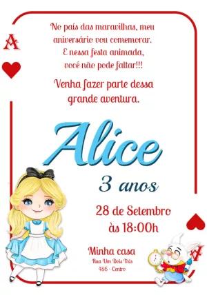Convite Aniversário Alice no País das Maravilhas para Editar