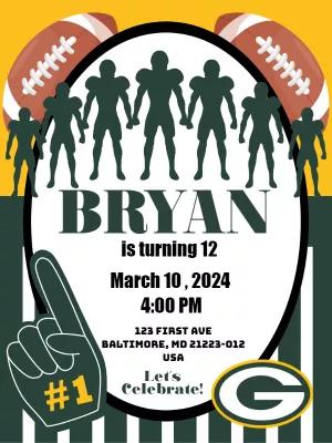 Editable Football Birthday Invitation with Packers Theme