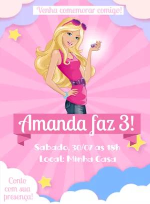 Convite de Aniversário Barbie Editável Online para Imprimir