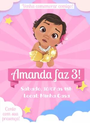 Convite de Aniversário Moana Baby para Editar Online