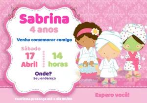 Convite Aniversário SPA Meninas para Editar e Imprimir