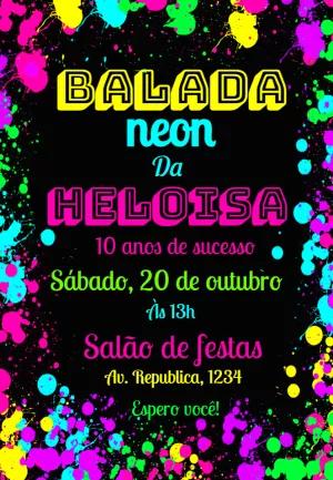 Convite de Aniversário Neon Balada para Editar Online