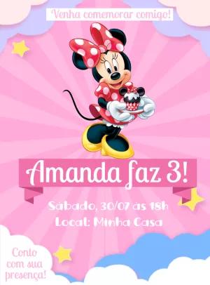 Convite Aniversário Minnie Rosa Editável Online para Imprimir