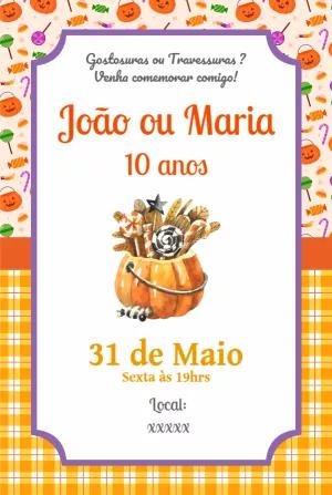Convite de Aniversário Halloween com Doces para Editar Online