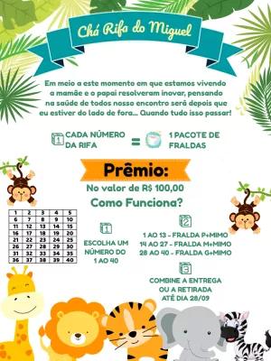 Convite Chá Rifa Safari com Animais para Editar Online