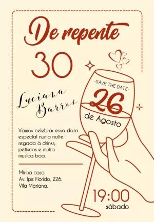 Convite de Aniversário Adulto com Vinho para Editar Online