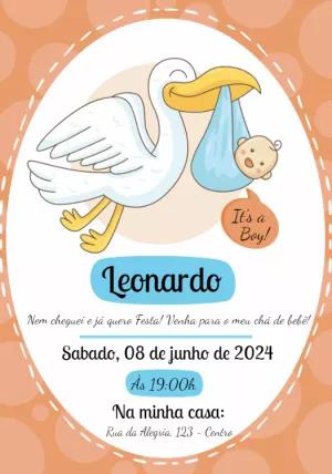 Convite Chá de Bebê Menino Cegonha para Editar Online