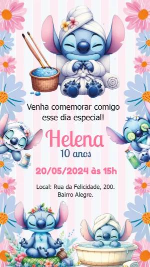Convite Aniversário Stitch Spa para Editar Online