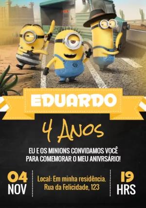 Convite de Aniversário Minions para Editar Online