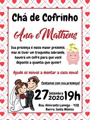 Convite Chá de Cofrinho Casamento com Noivinhos para Editar