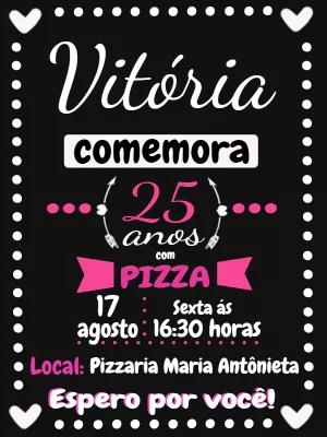 Convite de Aniversário Tema Pizza para Editar Online