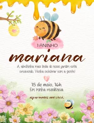 Convite Aniversário Abelhinha Aquarela para Editar Online