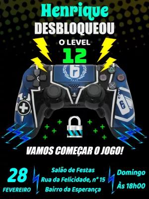 Convite de Aniversário Gamer Playstation para Editar Online
