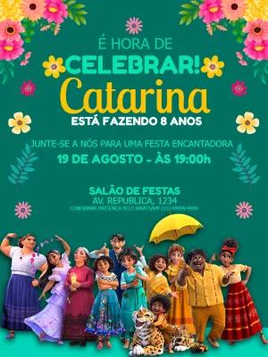Convite de Aniversário Encanto com Personagens para Editar