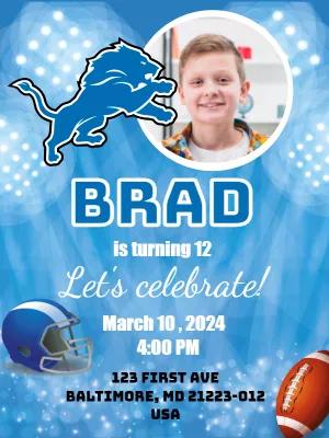 Detroit Lions Football Birthday Invitation with Photo to Edit