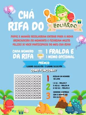 Convite Chá Rifa Dinossauro Baby para Editar Online