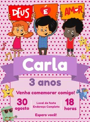 Convite Aniversário Três Palavrinhas com Personagens para Editar