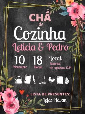 Convite Chá de Cozinha Floral Lousa para Editar Online