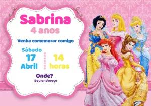 Convite de Aniversário Princesas da Disney Editável Online