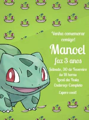 Convite Aniversário Bulbassauro Pokémon para Editar Online