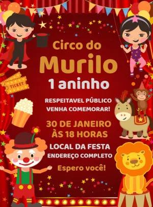 Convite de Aniversário Circo com Animais para Editar Online