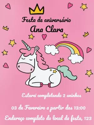 Convite de Aniversário Unicórnio Fofo para Editar Online