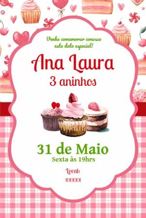 Convite de Aniversário Confeitaria Doce para Editar Online