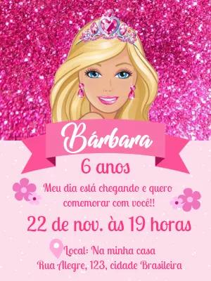 Convite de Aniversário Barbie Princesa para Editar Online
