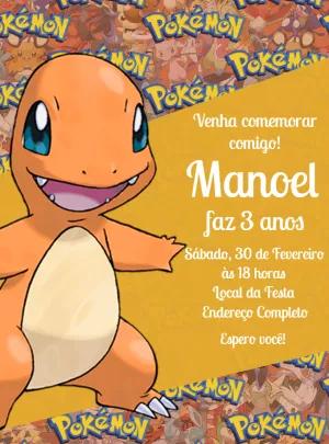Convite de Aniversário Pokémon Charmander para Editar Online