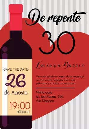 Convite de Aniversário Noite de Vinhos para Editar Online