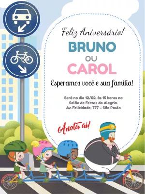 Convite Aniversário Mundo Bita Bicicleta para Editar Online