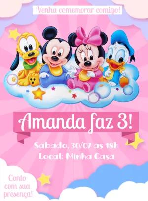 Convite de Aniversário Mickey Baby e Amigos para Editar