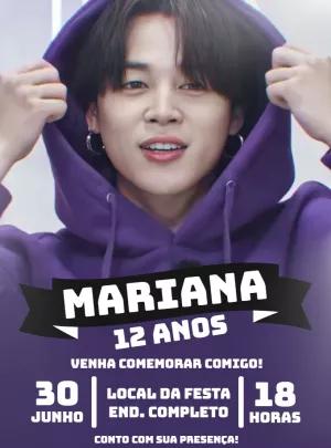 Convite de Aniversário Jimin BTS para Editar e Imprimir