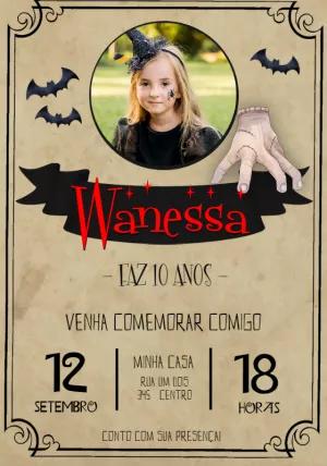 Convite Aniversário Wandinha com Mãozinha para Editar