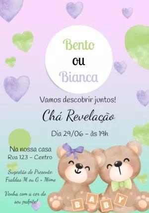 Convite Chá Revelação Ursinhos Fofos para Editar Online