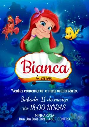 Convite Aniversário Pequena Sereia Ariel para Editar Online