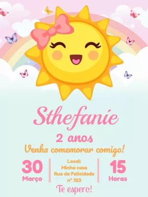 Convite Aniversário Raio de Sol Fofo para Editar Online