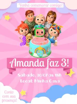 Convite de Aniversário Cocomelon para Editar Online com a Turma