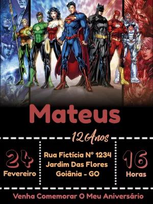 Convite Aniversário Liga da Justiça para Editar Online
