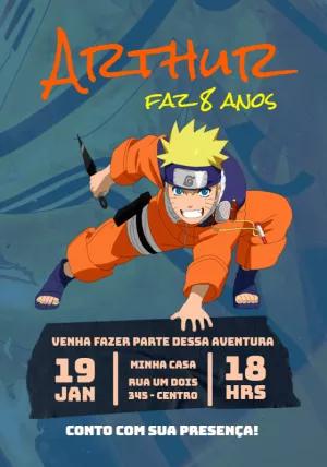 Convite de Aniversário Naruto com Personagem para Editar Online