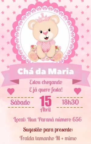Convite Chá de Fralda Ursinha Princesa para Editar Online